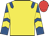 Yellow, royal blue epaulets, royal blue and yellow chevrons on sleeves, red cap