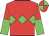Red body, green diamond hoop, red arms, green halved, red cap, green quartered