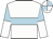 White body, soft blue hoop, light blue sleeves, white halved, white cap, soft blue quartered