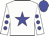 white, blue star, blue spots on sleeves, blue cap