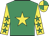 Emerald green, yellow star, yellow sleeves, emerald green stars, emerald green & yellow quartered cap