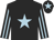 Black, light blue star, striped sleeves, light blue star on cap