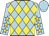 Light blue and yellow diamonds, light blue sleeves, yellow stars, light blue cap