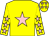 Yellow, pink star, pink stars on sleeves, yellow cap, pink stars