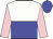 White and blue halved horizontally, pink sleeves ,blue cap