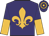 Purple, old gold fleur de lys, halved sleeves, hooped cap