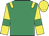 Emerald green, yellow epaulets, yellow sleeves, emerald green armlets, yellow cap