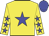 Yellow body, blue star, yellow arms, blue stars, blue cap