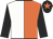 Orange & white halved, black sleeves, black cap, orange star