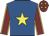 Royal blue, yellow star, maroon sleeves, yellow seams, maroon cap, yellow stars