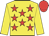 yellow, red stars, yellow sleeves, red cap