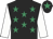Black, emerald green stars, white sleeves, black cap, emerald green star