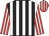Black and white stripes, red and white striped sleeves and cap