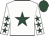 White, dark green star, dark green stars on sleeves, dark green cap