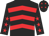 Black & red chevrons, red stars on sleeves, black cap, red stars