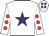 White, purple star, red spots on sleeves, blue spots on cap