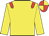 Yellow body, red epaulettes, yellow arms, red cap, yellow quartered