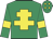 Emerald green, yellow cross of lorraine, armlets and diamonds on cap