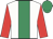 white, emerald green stripe, red sleeves, emerald green cap