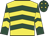 Yellow, dark green chevrons, dark green and yellow chevrons on sleeves, dark green cap, yellow stars