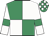 Emerald green and white (quartered), white sleeves, emerald green armlets, emerald green and white check cap