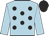 Light blue, black spots, light blue sleeves, black cap