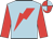 light blue, red lightning bolt, red sleeves, light blue lightning bolt, quartered cap