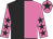 Black and hot pink halved, hot pink sleeves, black stars, hot pink cap, black star
