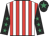 White and red stripes, black sleeves, emerald green stars, black cap, emerald green star