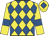 Yellow and royal blue diamonds, yellow sleeves, royal blue armlets and diamond on cap