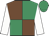 Chocolate and emerald green quartered, white sleeves, emerald green cap