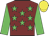 Maroon, lime green stars and sleeves, yellow cap