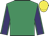 Emerald green, purple sleeves, emerald green seams, yellow cap