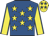 Royal blue, yellow stars, yellow sleeves, royal blue seams, yellow cap, royal blue stars