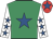 Emerald green, royal blue star, white sleeves, royal blue stars, red cap, royal blue star