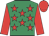 Emerald green, red stars, red sleeves & cap
