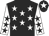 Black, white stars, white sleeves, black stars, black cap, white star