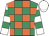 Emerald green & orange check, white & emerald green hooped sleeves, white cap