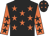 Black, orange stars, orange sleeves, black stars, black cap, orange stars