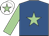 Royal blue, light green star, light green sleeves, white cap, light green star