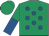 Emerald green, royal blue spots, halved sleeves, emerald green cap