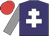 Purple, white cross of lorraine, grey sleeves, red cap