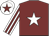 Maroon, white star, white and maroon striped sleeves, white cap, maroon star