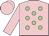 Pink, light green spots, pink sleeves and cap