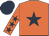 Orange, dark blue star, orange sleeves, dark blue stars, dark blue cap