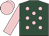 Dark green, pink spots, sleeves and cap
