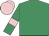 Emerald green, pink armlets, pink cap