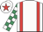 White, red braces, emerald green and white check sleeves, white cap, red star