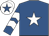Royal blue, white star, chevrons on sleeves, white cap, royal blue star