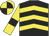 Black, yellow chevrons, yellow sleeves, black armlets, quartered cap